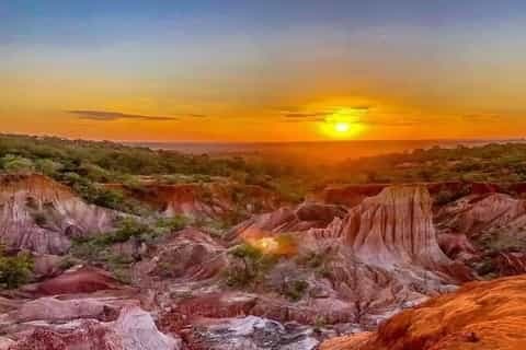Golden sunset over the sandstone spires of the Marafa Depression (Hell's Kitchen)